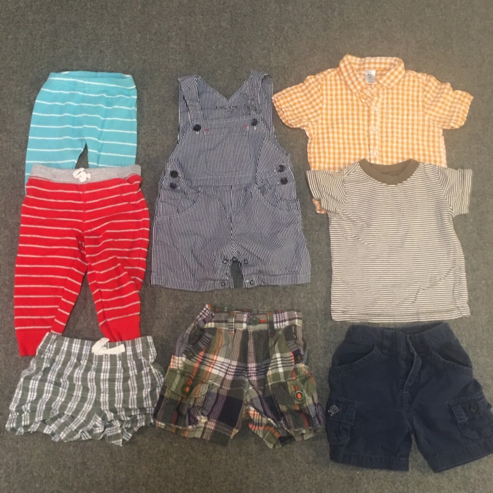 Baby Boy 12M 12-18 Months Clothing Lot 8x Pieces Bulk Summer Overalls Stripes